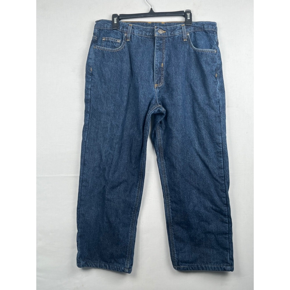 Wrangler Mens Flannel Lined Denim Work Jeans Blue Plaid Size 38x30 Regular Fit